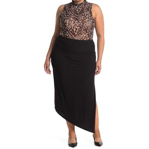 AFRM NEW $79 Libra Rib Knit Asymmetrical Maxi Skirt Black Plus Size 3X - Picture 1 of 3